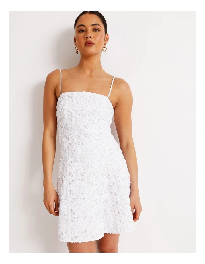 Floral Applique Dress in White image 4