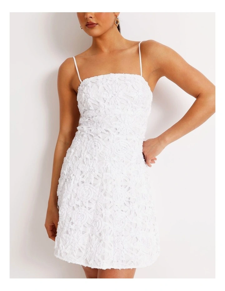 Floral Applique Dress in White image 5