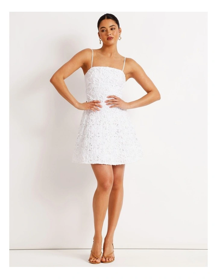 Floral Applique Dress in White image 7