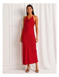 Satin Low Back Maxi Dress in Ruby