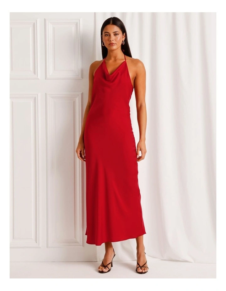Satin Low Back Maxi Dress in Ruby image 1