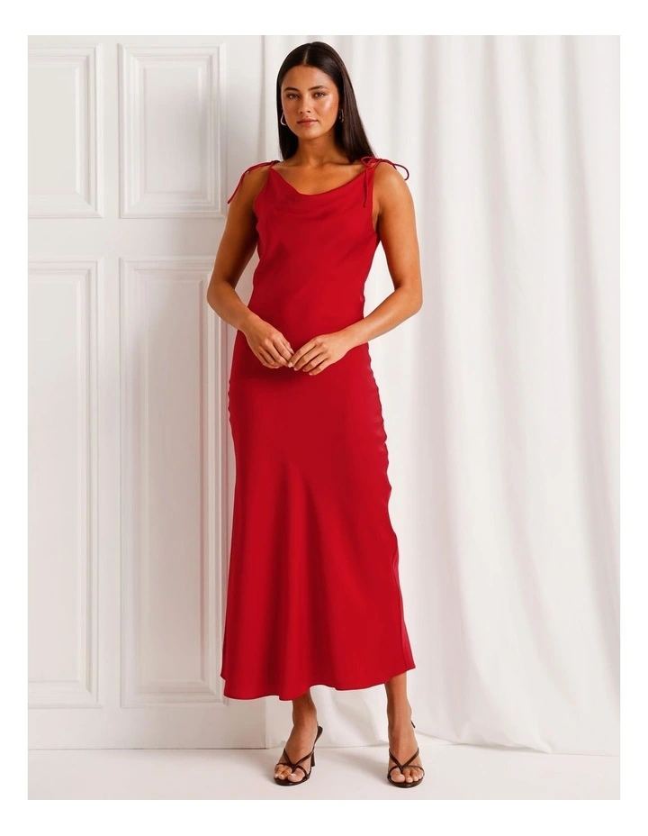 Satin Low Back Maxi Dress in Ruby image 2