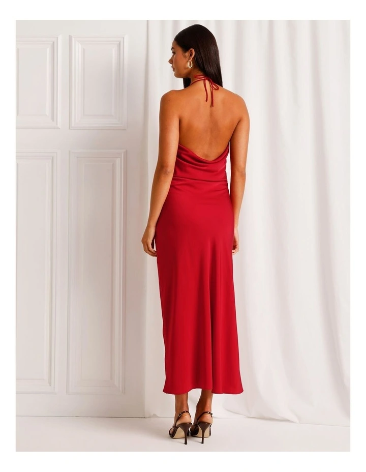 Satin Low Back Maxi Dress in Ruby image 7