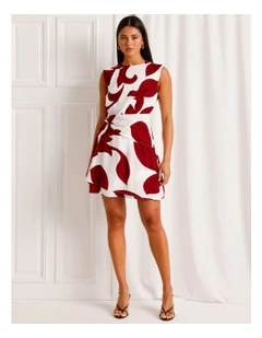 Extended Shoulder Draped Mini Dress in Ruby
