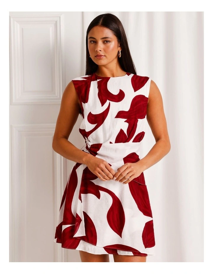 Extended Shoulder Draped Mini Dress in Ruby image 2