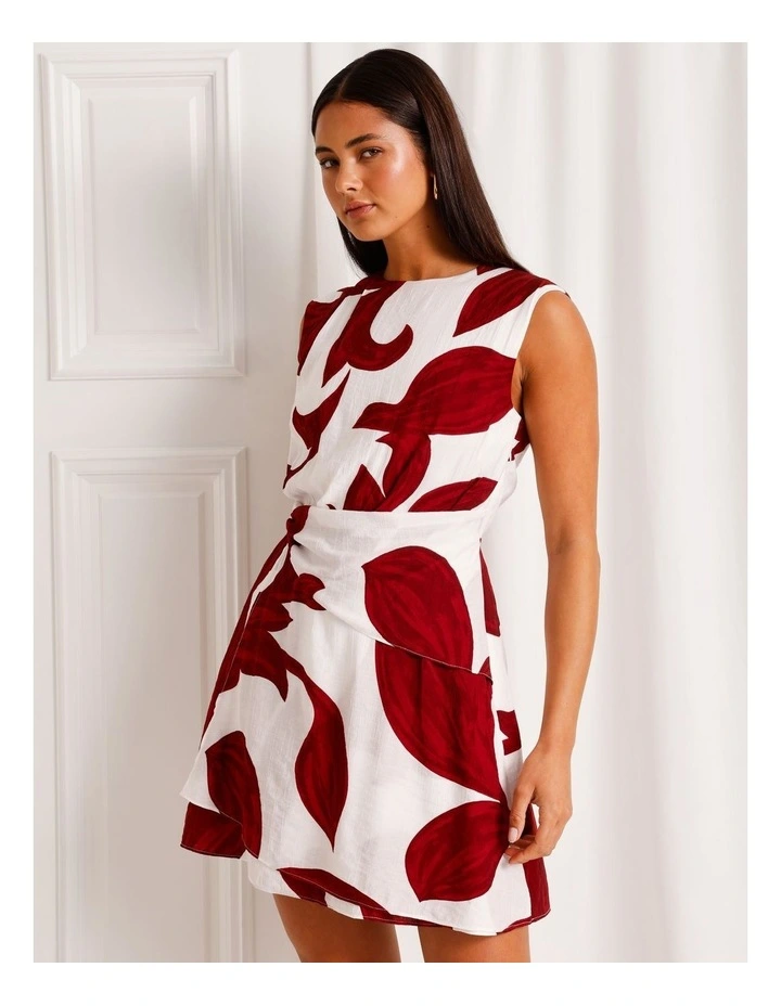 Extended Shoulder Draped Mini Dress in Ruby image 3