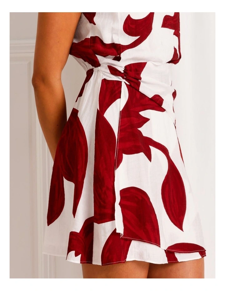 Extended Shoulder Draped Mini Dress in Ruby image 4