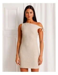 Asymmetric Tie Mini Dress in Stone