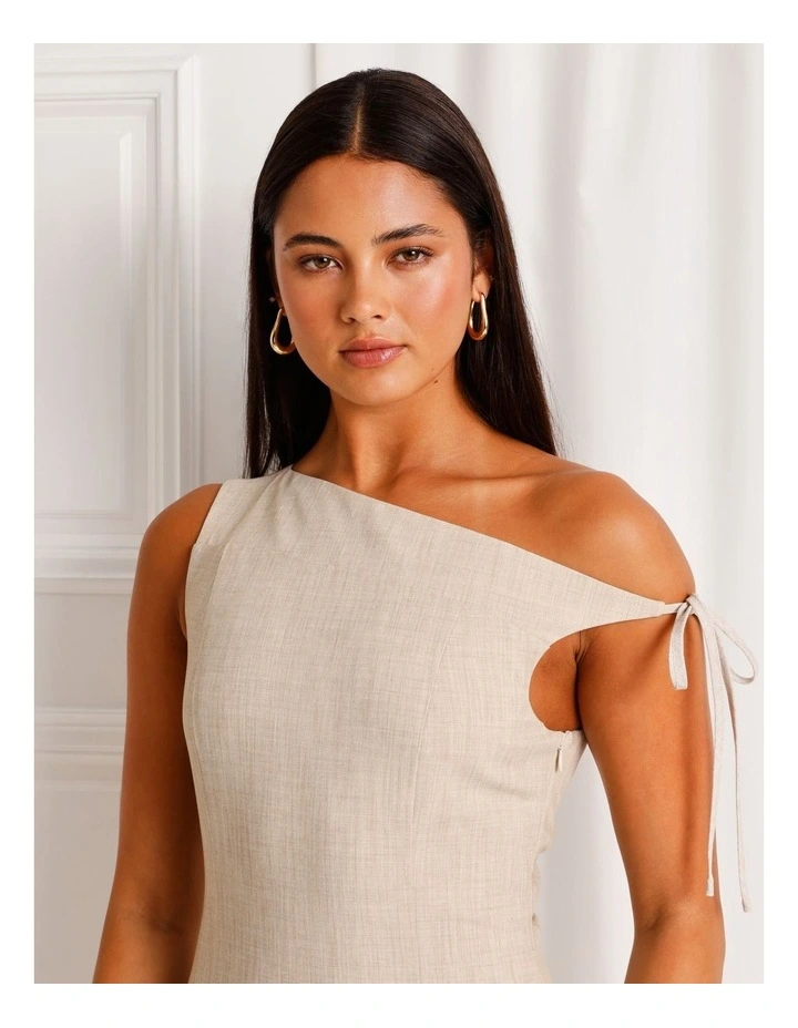 Asymmetric Tie Mini Dress in Stone image 3