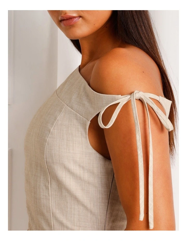 Asymmetric Tie Mini Dress in Stone image 5