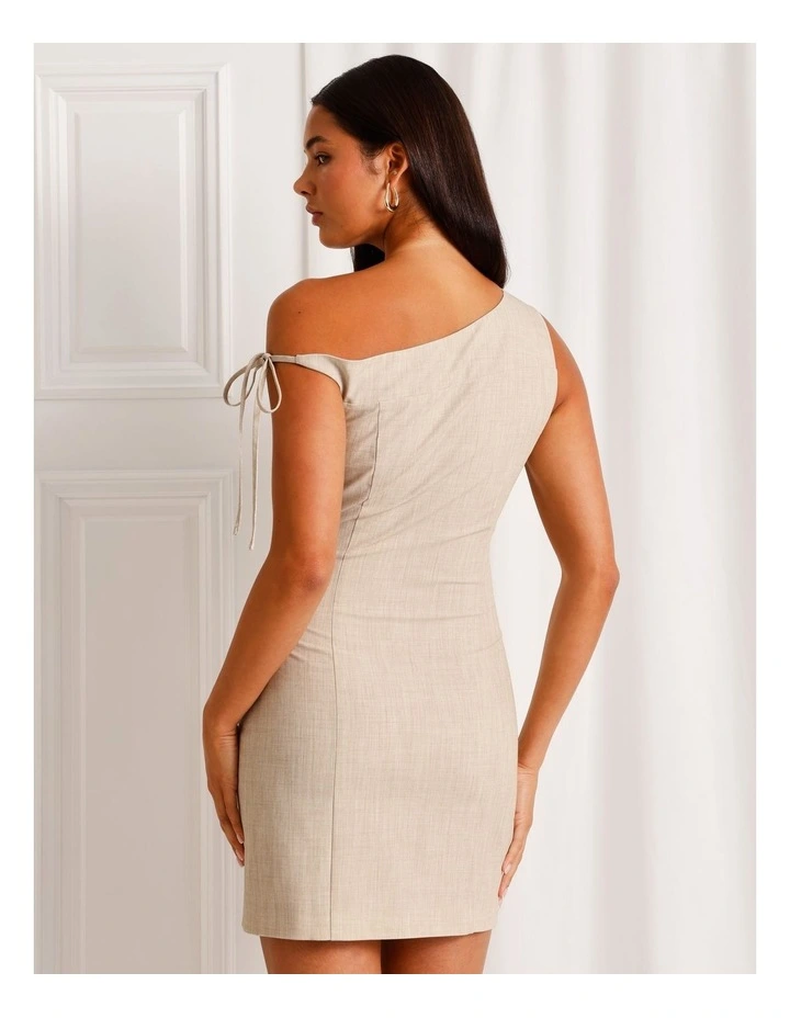 Asymmetric Tie Mini Dress in Stone image 6