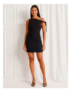 Asymmetric Tie Mini Dress in Black