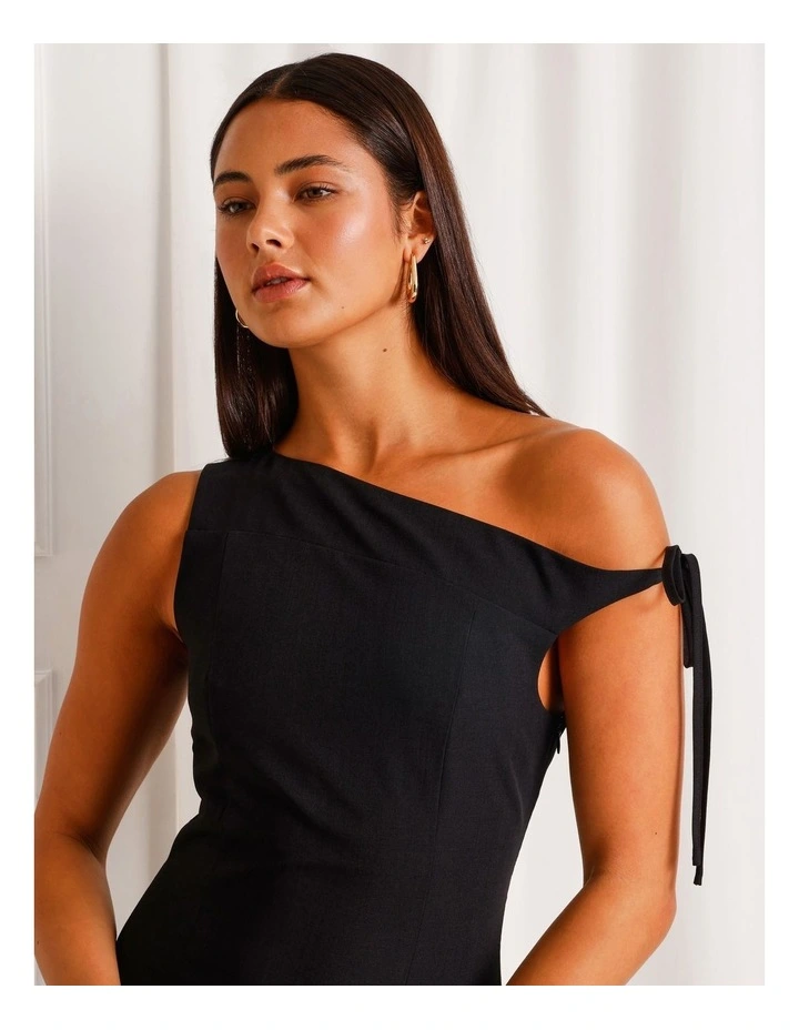 Asymmetric Tie Mini Dress in Black image 2