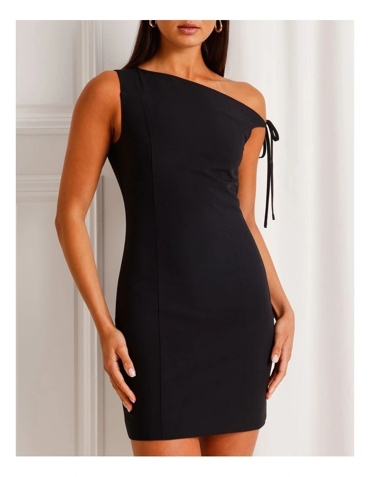 Asymmetric Tie Mini Dress in Black image 4