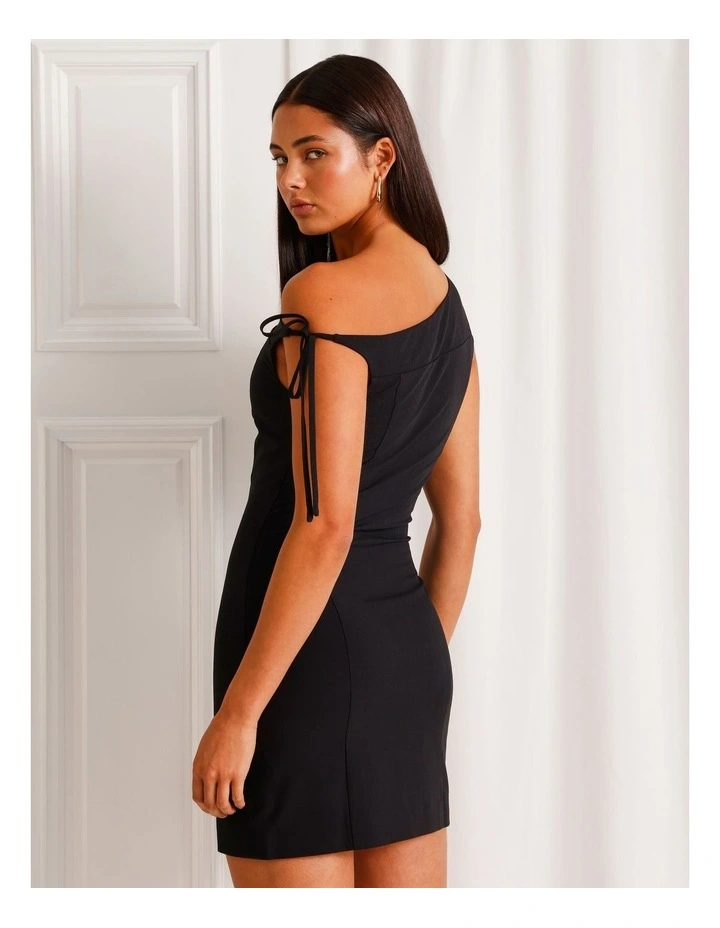 Asymmetric Tie Mini Dress in Black image 5