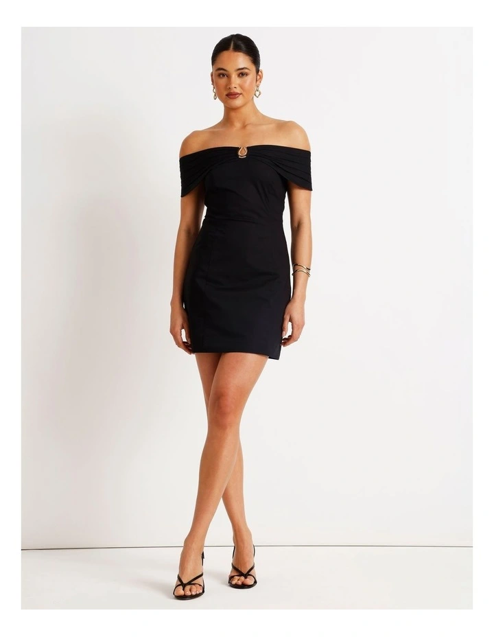 Off Shoulder Mini Dress in Black image 2
