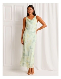 Cowl Neck Bias Cut Maxi Dress in Mint