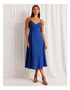 Cotton Strappy Midi Dress in Cobalt