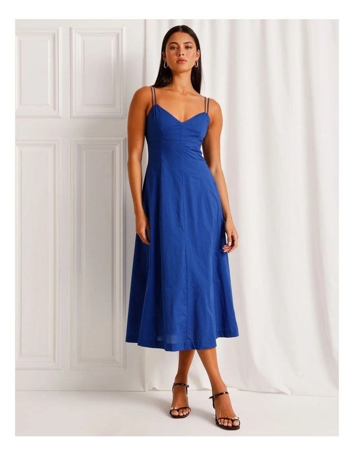 Cotton Strappy Midi Dress in Cobalt image 1