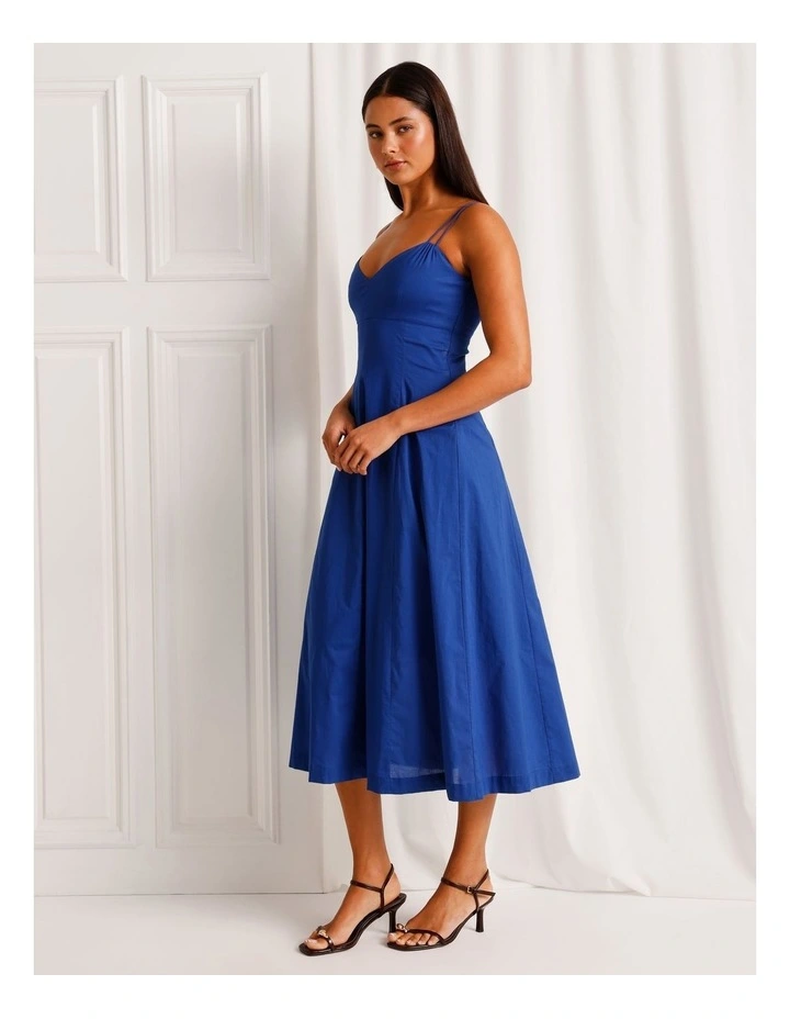 Cotton Strappy Midi Dress in Cobalt image 2