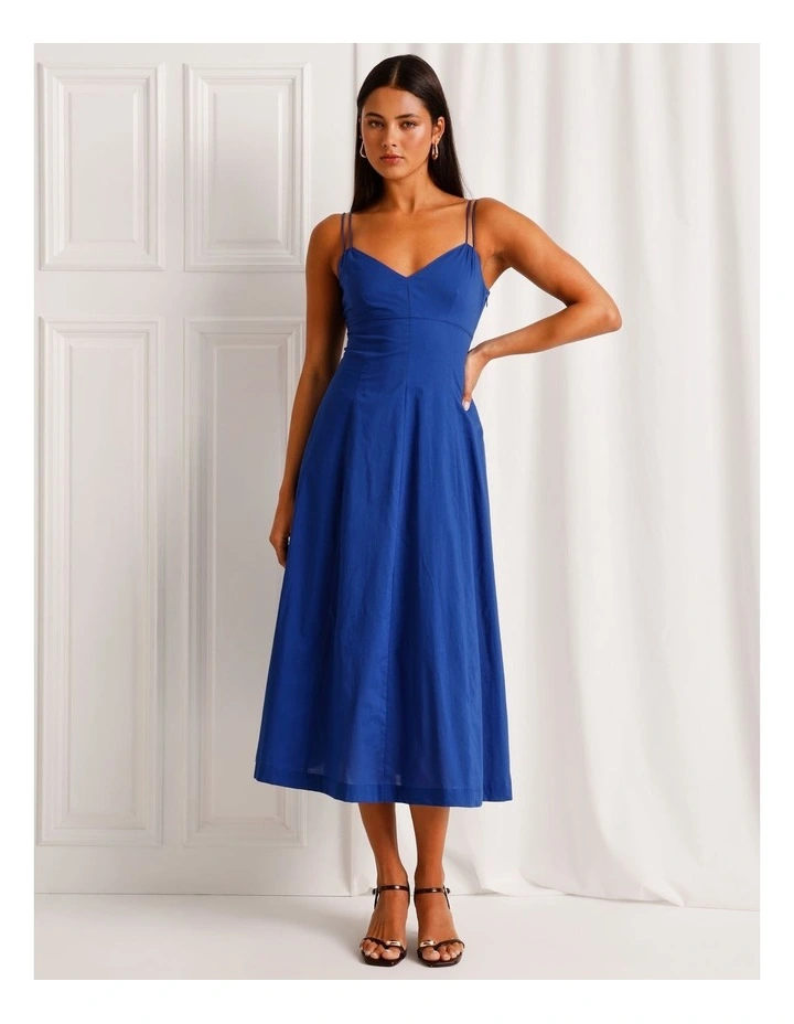 Cotton Strappy Midi Dress in Cobalt image 4