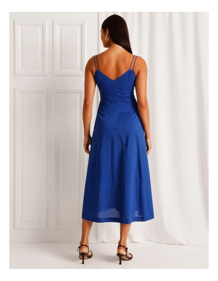 Cotton Strappy Midi Dress in Cobalt image 5