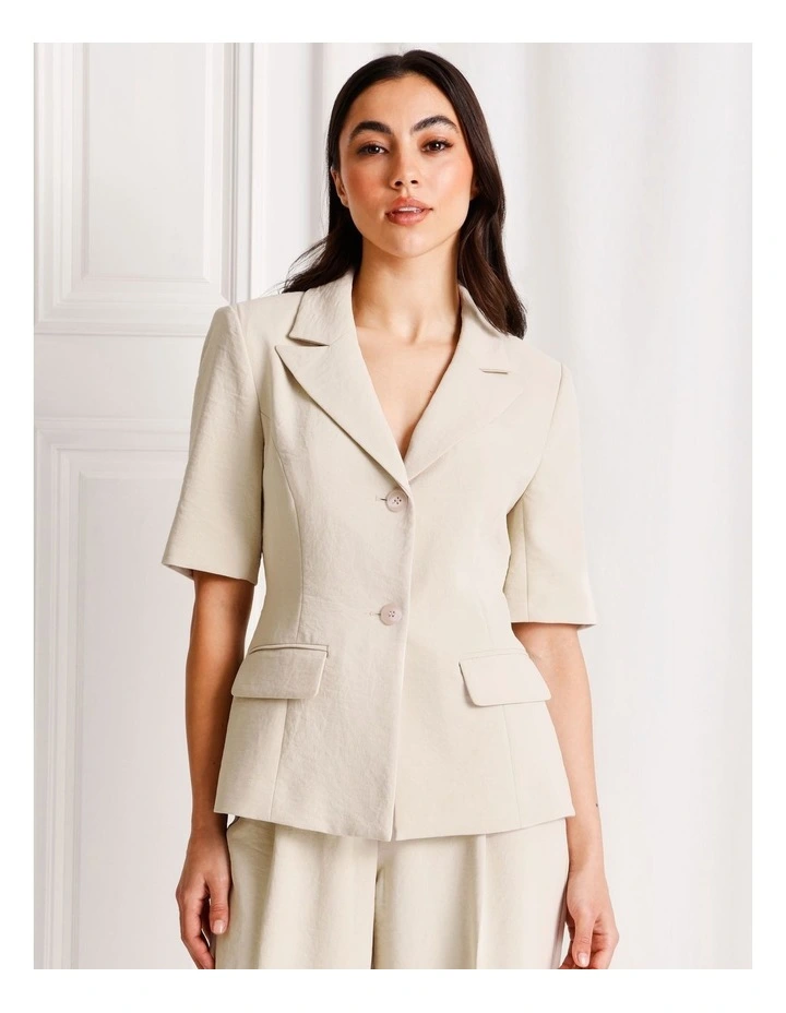 Short Sleeve Blazer in Stone image 1