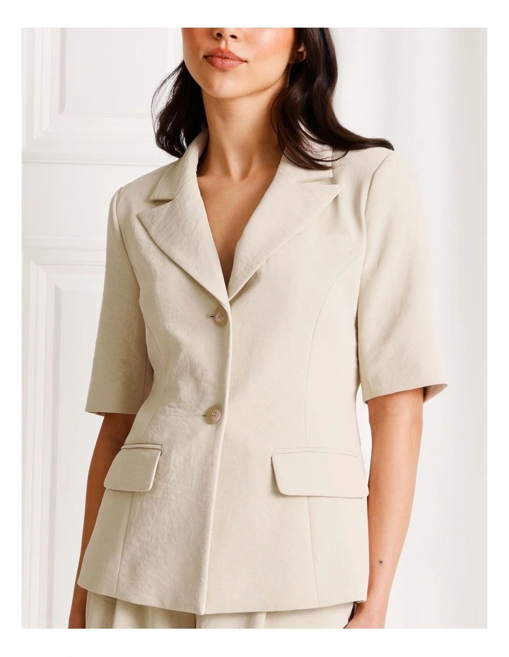 Short Sleeve Blazer in Stone image 4