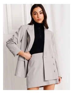 Pinstripe Stripe Asymmetric Blazer in Silver Grey