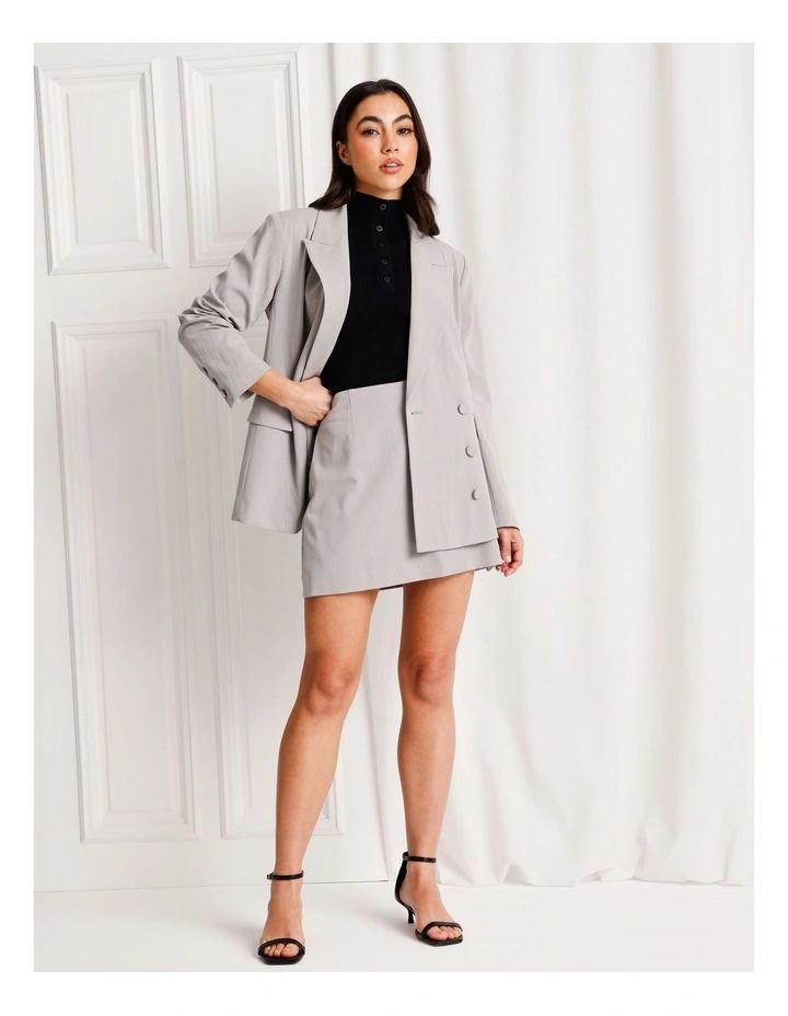 Pinstripe Stripe Asymmetric Blazer in Silver Grey image 2