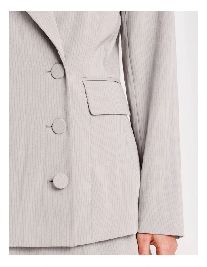 Pinstripe Stripe Asymmetric Blazer in Silver Grey image 5