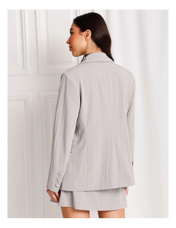 Pinstripe Stripe Asymmetric Blazer in Silver Grey image 6