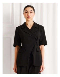 Asymmetrical Short Sleeve Blazer in Black