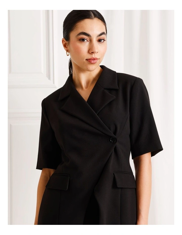 Asymmetrical Short Sleeve Blazer in Black image 2