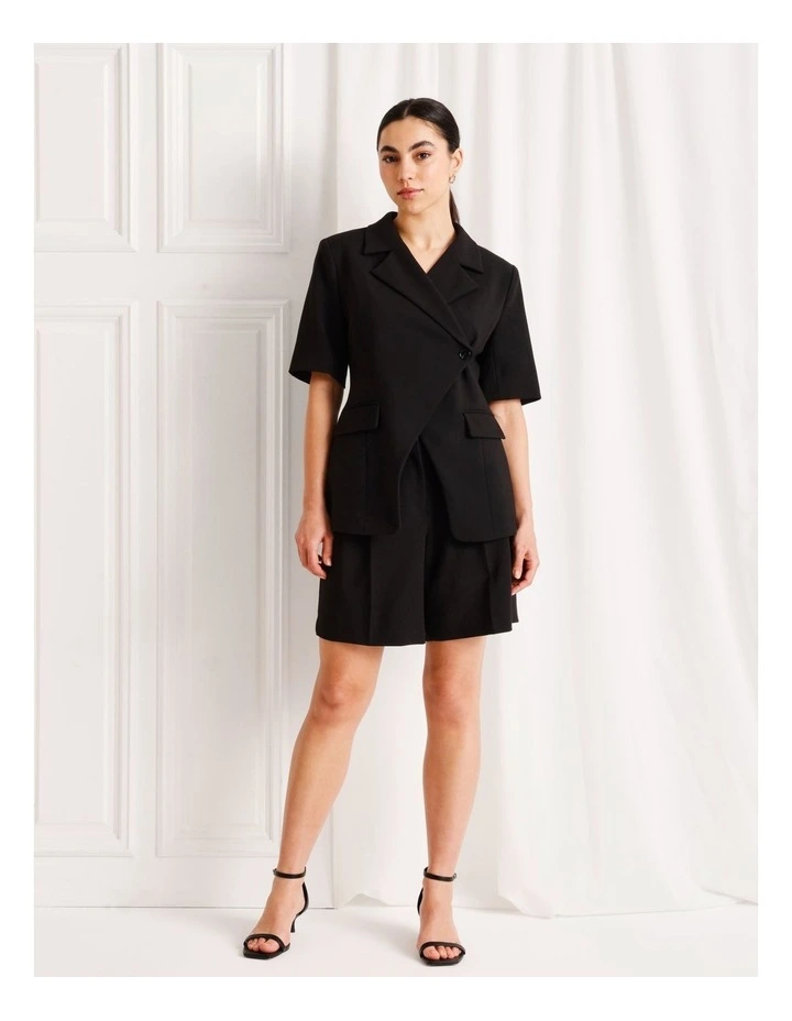 Asymmetrical Short Sleeve Blazer in Black image 3