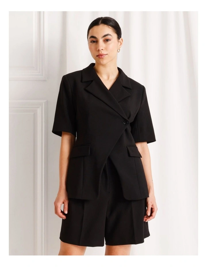 Asymmetrical Short Sleeve Blazer in Black image 5