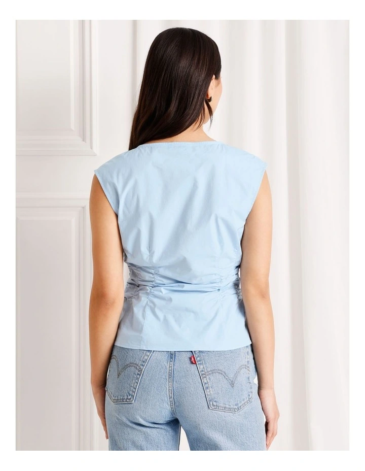 Gathered Detail Poplin Top in Light Blue image 4