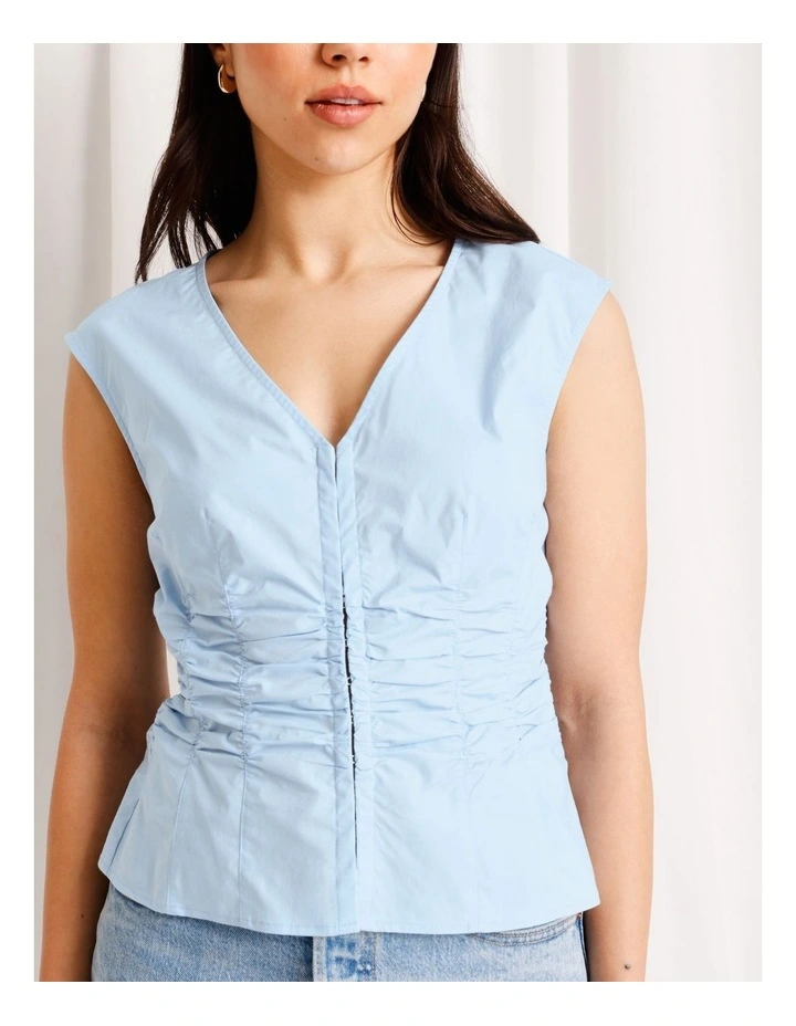 Gathered Detail Poplin Top in Light Blue image 5