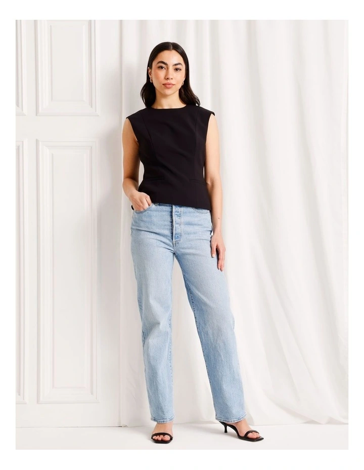 Tailored Crew Neck Top in Black image 2