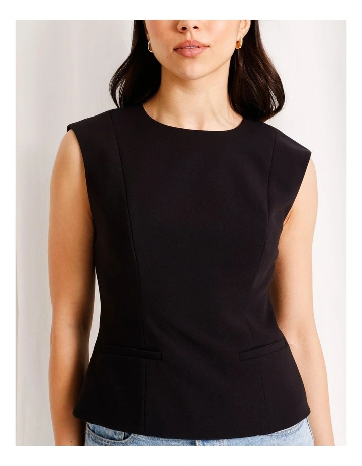 Tailored Crew Neck Top in Black image 3