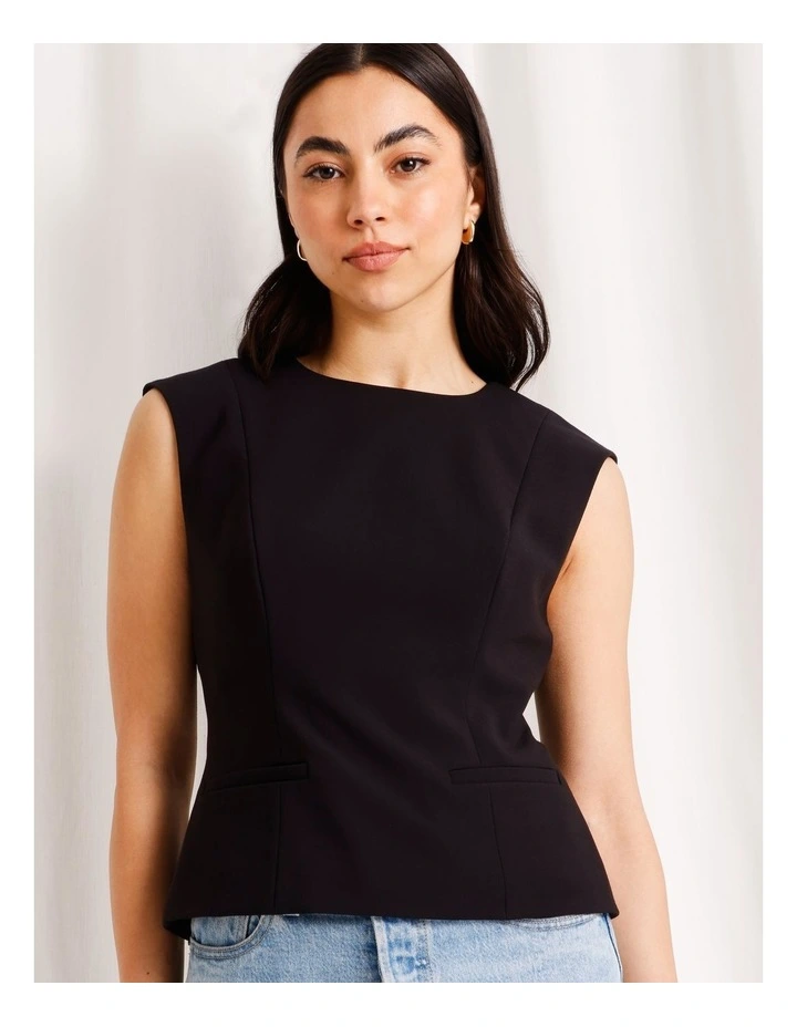 Tailored Crew Neck Top in Black image 4