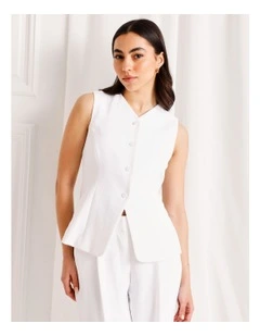 Long Line V-Neck Vest in White