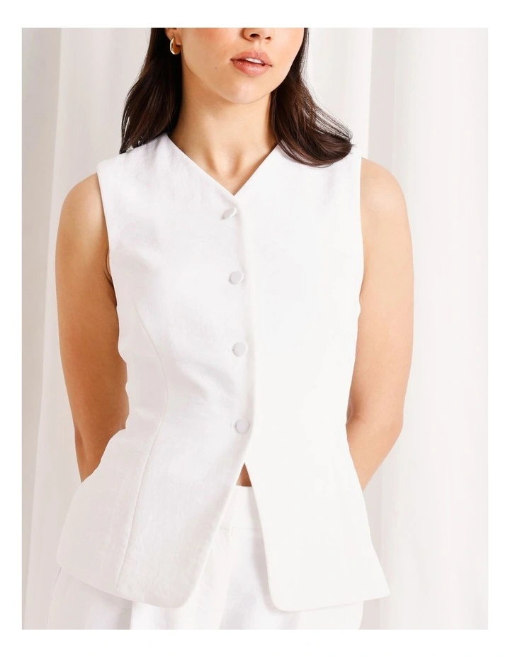 Long Line V-Neck Vest in White image 3
