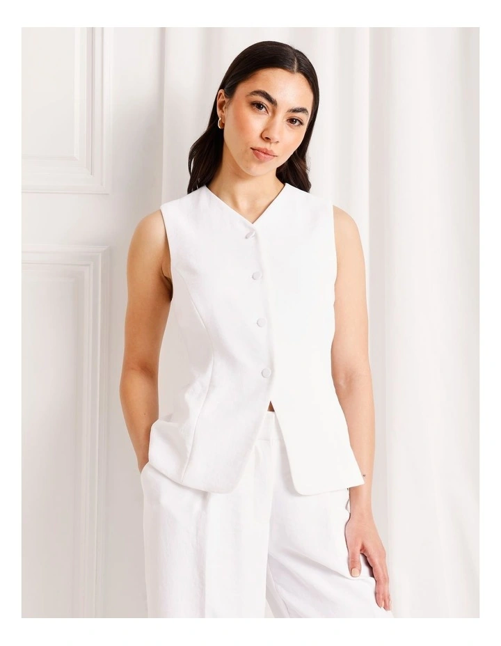 Long Line V-Neck Vest in White image 4