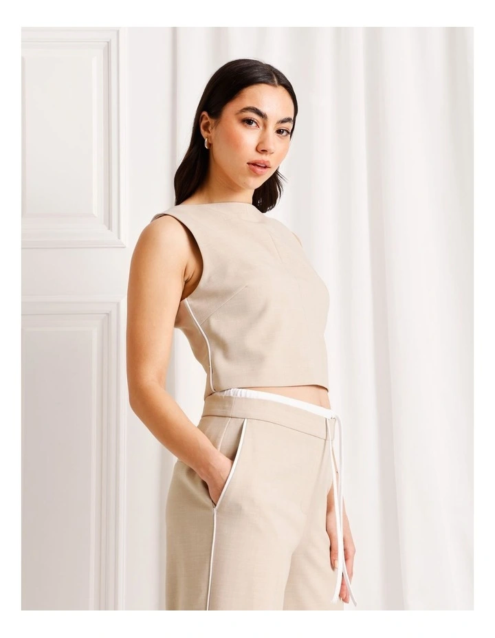 Tailored Boat Neck Top in Taupe image 1