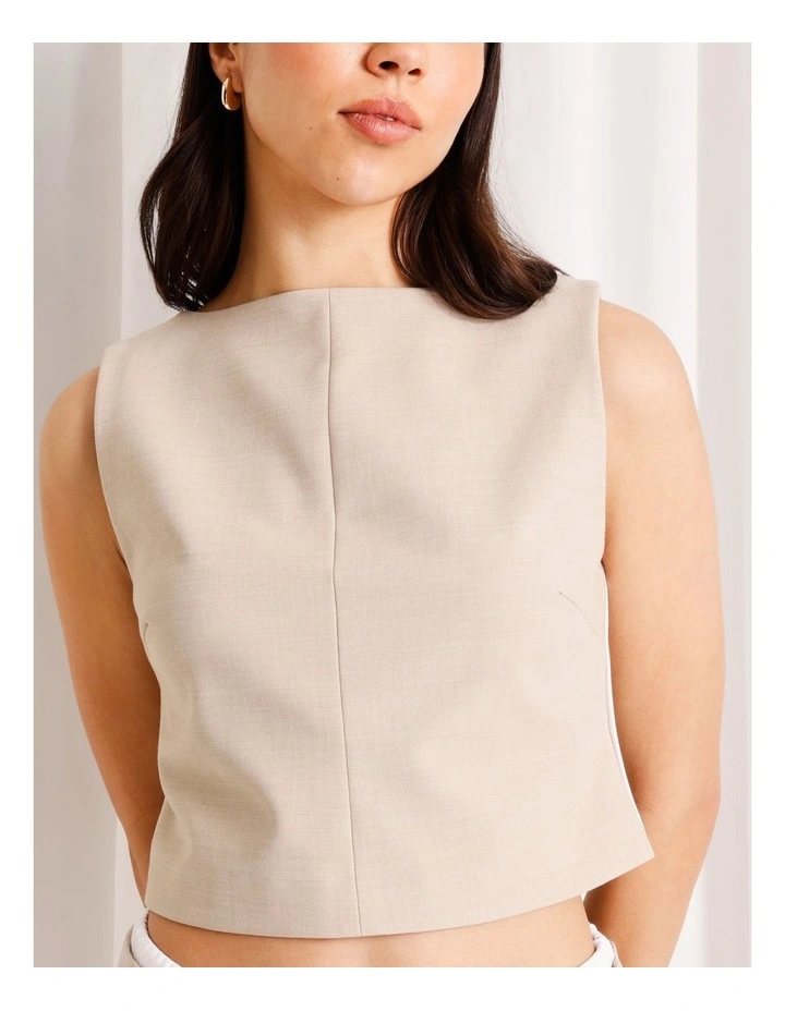 Tailored Boat Neck Top in Taupe image 2