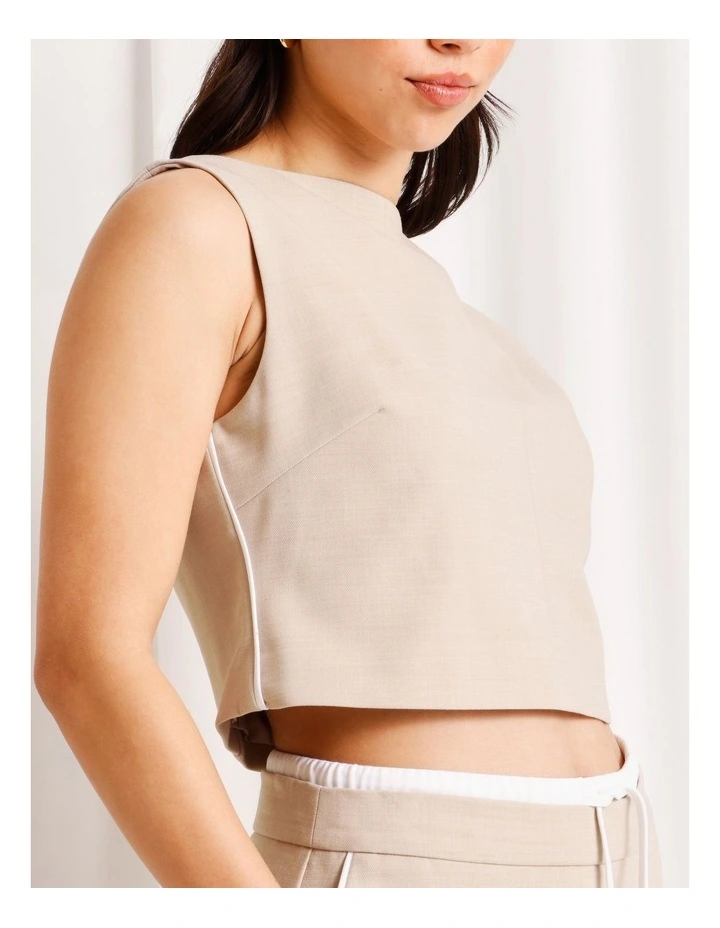 Tailored Boat Neck Top in Taupe image 3
