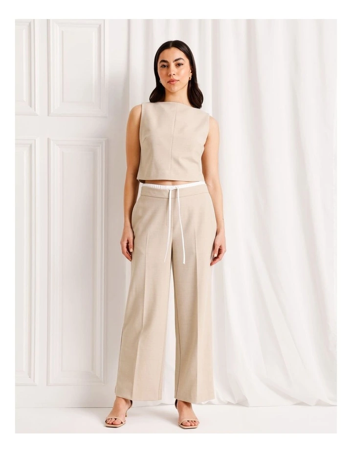 Tailored Boat Neck Top in Taupe image 4