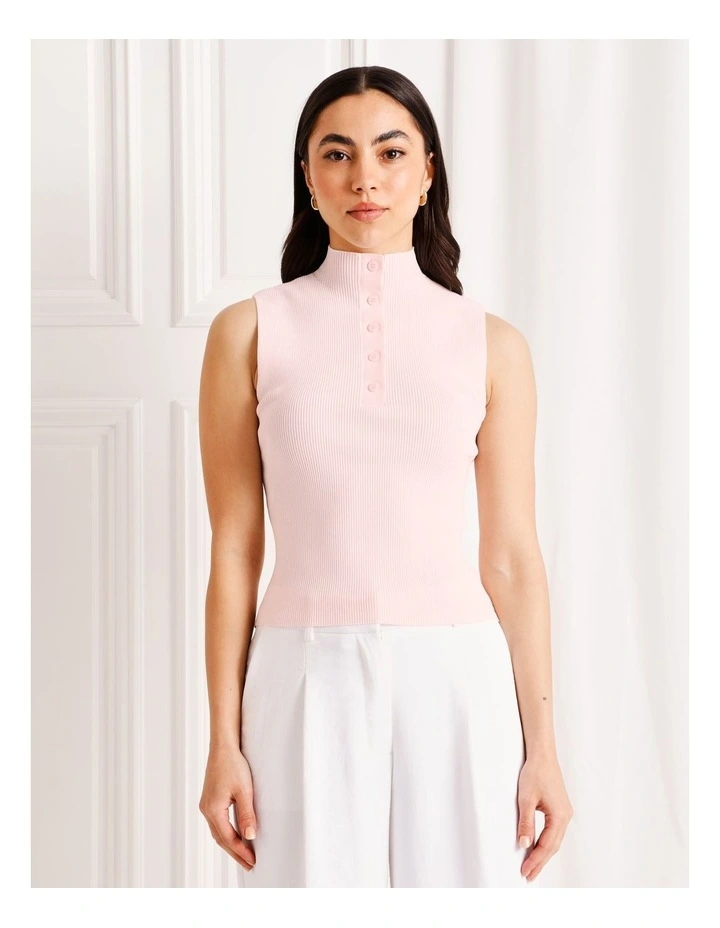 Sleeveless Button Rib Knit Tank in Light Pink image 1
