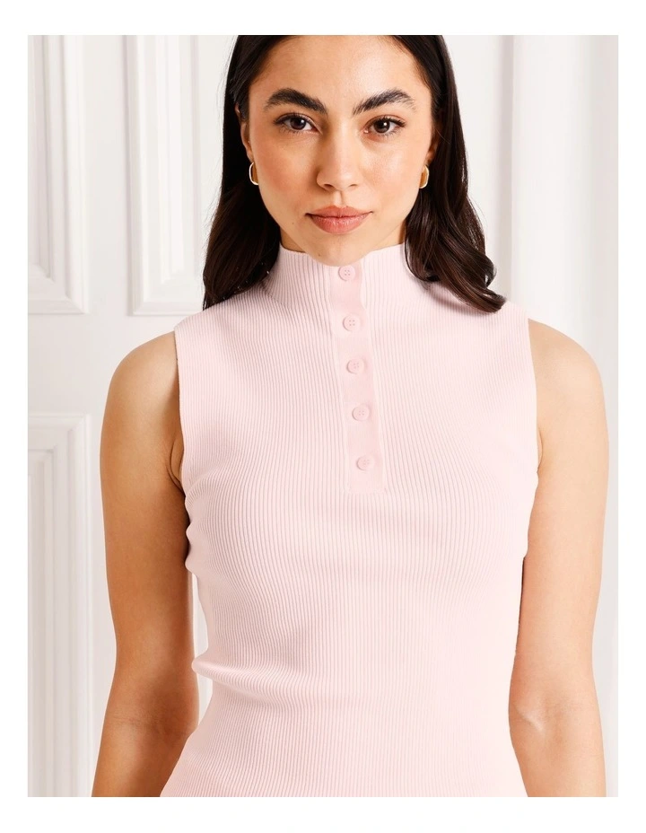 Sleeveless Button Rib Knit Tank in Light Pink image 3